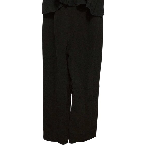 Love, Bonito Solid Black Ruffled Pleated Overlay Wide-Leg  Jumpsuit 6 - Picture 5 of 10